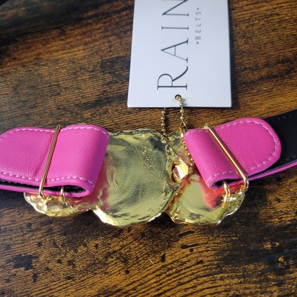 Raina Sally Pink Leather Belt Gold Shell Buckle Barbiecore Coastal Chic USA